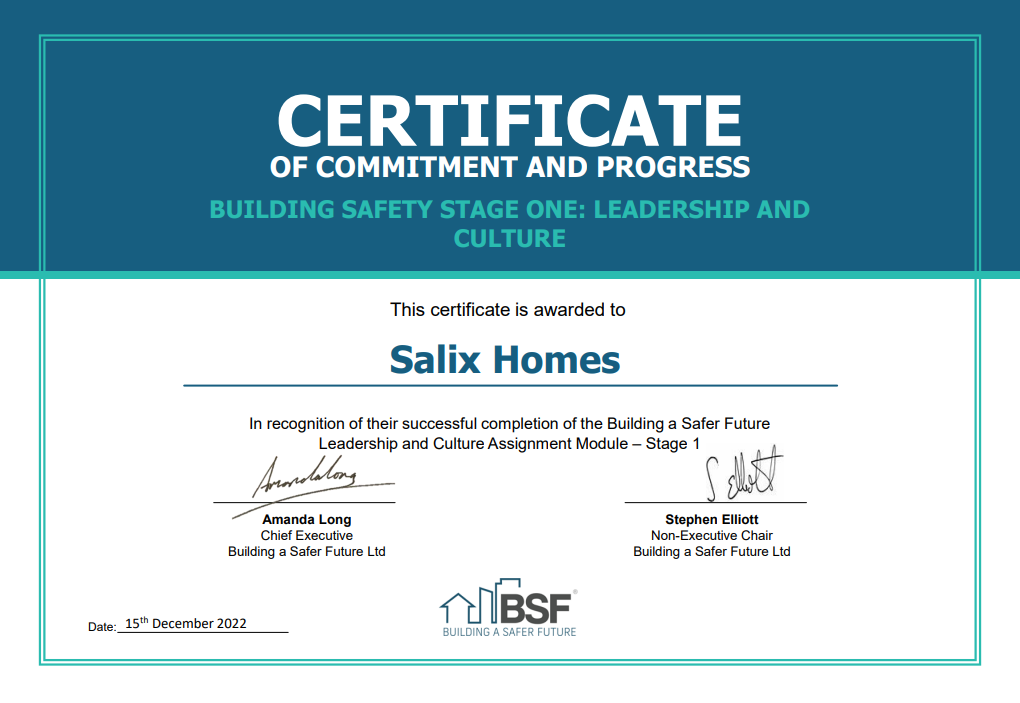 Salix Homes named amongst first organisations to achieve building