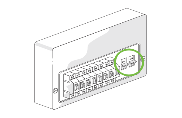 Turn off the two mains switches on your consumer unit. They are usually located together at one end.
