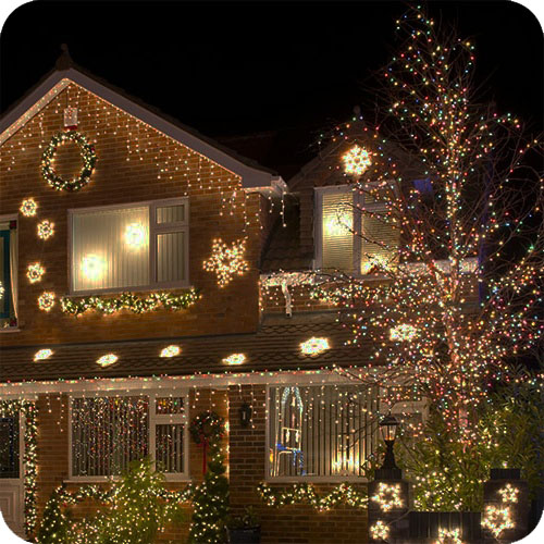 House covered with Christmas lights