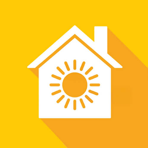 An icon of a sun and a house