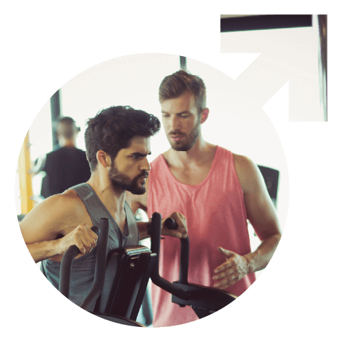 Two men working on a gym machine