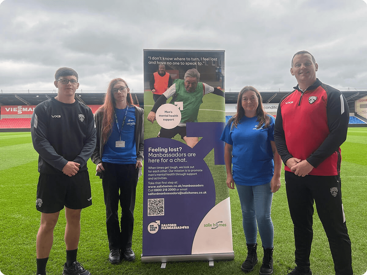 Nathan Connell, Salix Homes and the Salford Red Devils Foundation, at the launch of Salford Manbassadors