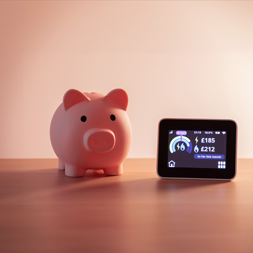 A piggy bank and an energy meter
